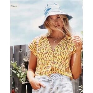 Anthropologie Yellow and Brown Patterned Blouse